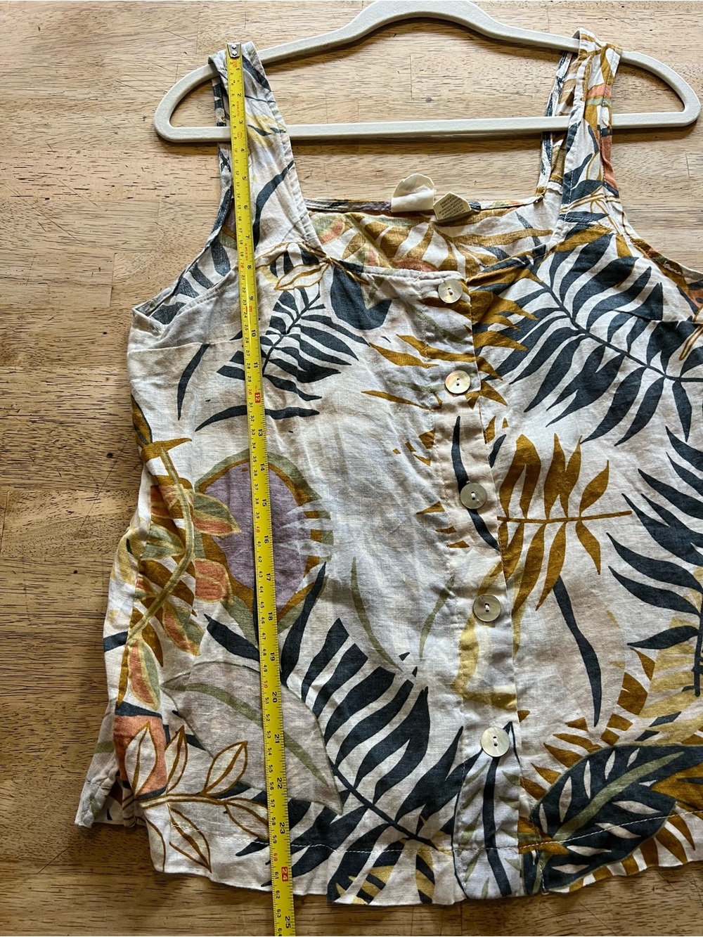 Button Front Tropical Print Tank Top 100% Linen - Picture 11 of 13